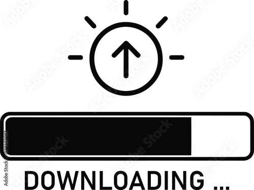 Downloading progress indicator with loading bar and arrow icon
