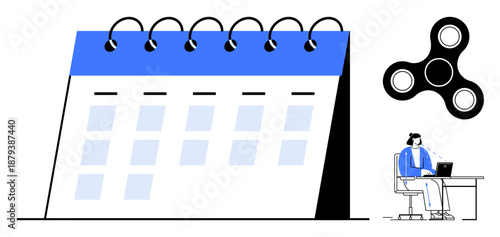Time management concept. Calendar with office worker highlights time management efficiency and planning. Time management for productivity, schedules, work organization, deadlines, routines