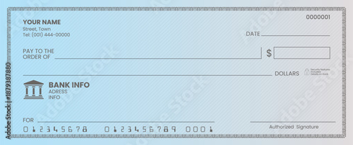 Blank bank cheques for commercial finance and audit concepts.