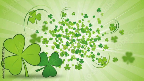 Green shamrock clover explosion St Patricks Day celebration lucky charm graphic element with swirling lines on a bright background