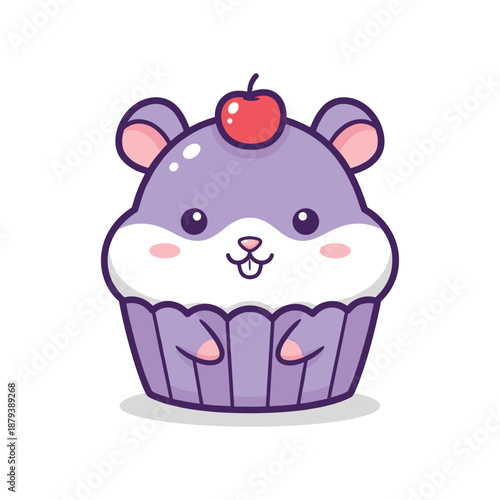 Cute cartoon hamster cupcake with cherry on top