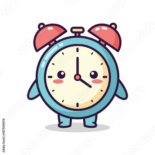 Cute cartoon alarm clock character with smiling face