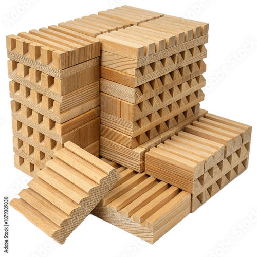 Wooden acoustic diffusers arranged neatly for sound treatment in recording studios and home theaters
