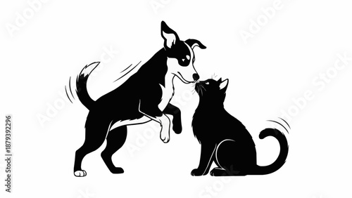 Dog and Cat Silhouette Interaction Playful Moment.