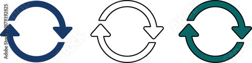 Set of circular reload icons featuring blue teal and outline arrows for web synchronization and system update symbols.