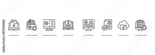 Digital Health Records Banner Illustration with Electronic Medical File, Patient Data Management, Healthcare Information System, Online Medical Record, Digital Patient History, Secure Health Database