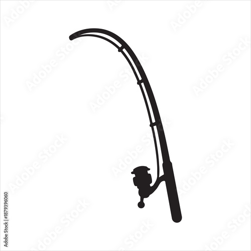 Silhouette fishing rod is angling with a hook vector, black and white fishing rods with reels, Silhouette of Fishing Rod with Bent Pole Vector Illustration
