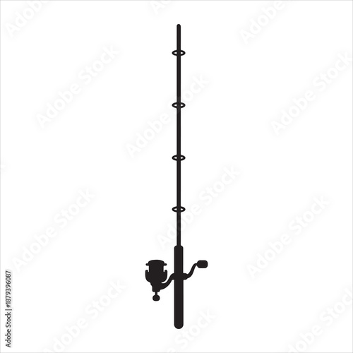  Silhouette fishing rod is angling with a hook vector, black and white fishing rods with reels, Silhouette of Fishing Rod with Bent Pole Vector Illustration