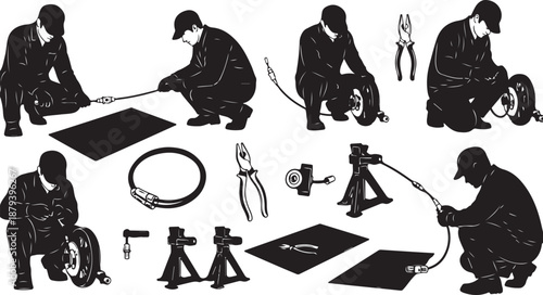 Man working with various tools and equipment in workshop