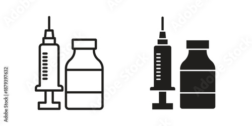 Vaccine vial icons in black glyph and liner versions for design.