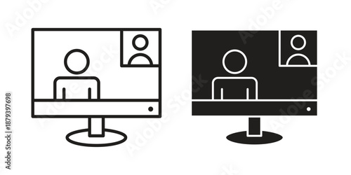 Video chat icons in black glyph and liner versions for design.