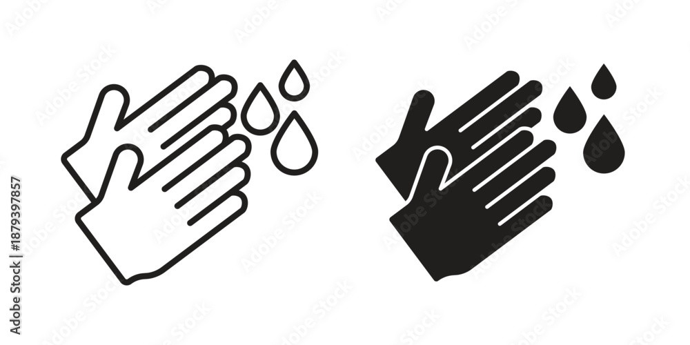 Obraz premium Wash hands icons in black glyph and liner versions for design.
