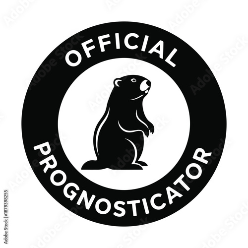 Official prognosticator groundhog seal badge with standing woodchuck