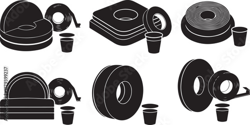 Black and white illustration of plates and cups arrangement