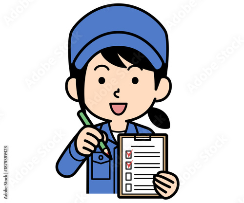 チェックリストに記入するシンプルな作業員の女性