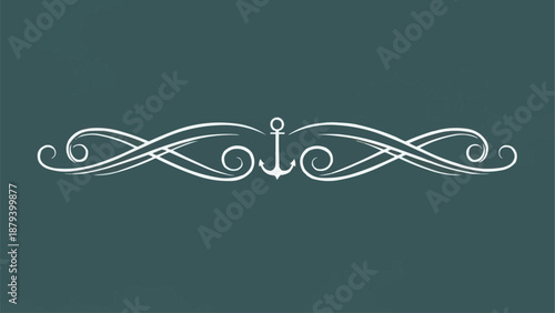 Elegant Nautical Anchor Ornament with Swirls.