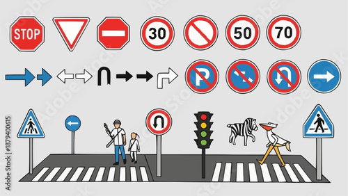 Collection of Road Traffic Signs and Symbols.