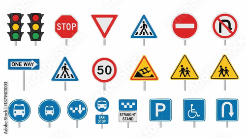 Collection of Traffic Road Signs and Signals.