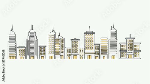 Cityscape Skyline Buildings Outline Drawing.