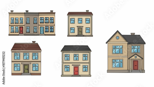 Collection of Diverse Residential Houses and Buildings.