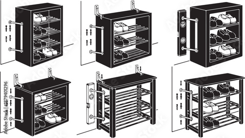 Detailed technical drawing of a multifunctional kitchen island unit