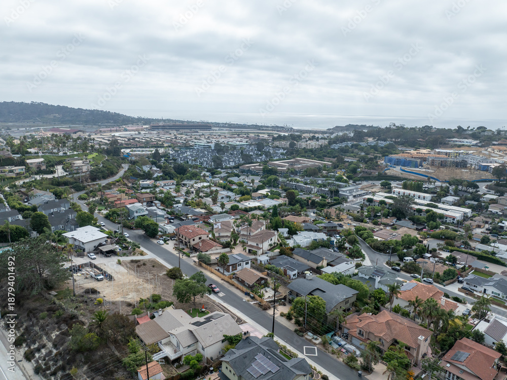 Fototapeta premium Aerial view of Wealthy Del Mar town in San Diego South California, USA. 