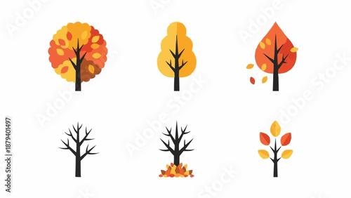 Collection of Autumn Trees and Bare Branches Icons.
