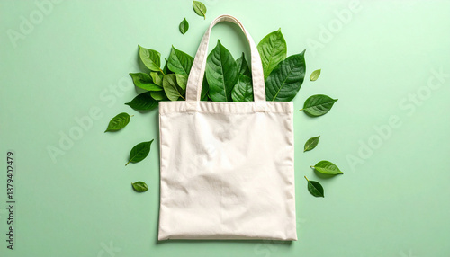 Eco Tote Bag with Green Leaves