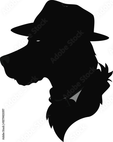 Dog Head Wearing A Detective Hat Silhouette