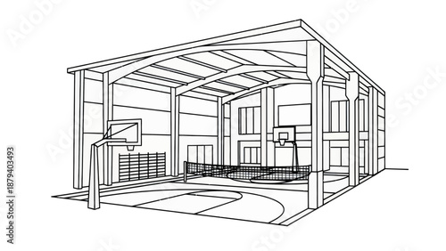 Indoor Sports Gymnasium with Basketball and Volleyball Courts