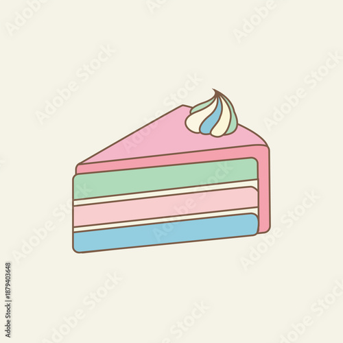 Colorful Layered Cake Slice with Cream, Sweet Dessert Delight Vector Illustration
