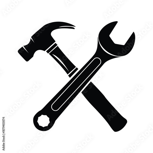Tools Hammer and Wrench Crossed Vector Illustration