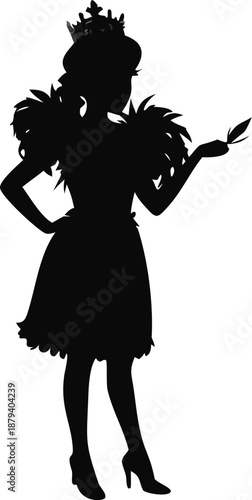 Girl Wearing A Feather Boa And Tiara Silhouette