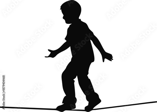 Silhouette Of A Boy Walking A Tightrope