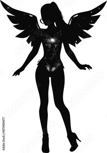 Girl Wearing A Sequined Bodysuit With Wings Silhouette