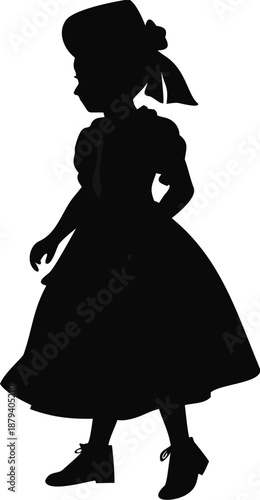 Girl Wearing A Colonial Bonnet And Apron Silhouette