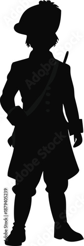 Silhouette Of A Boy Wearing A Generic 1700s Soldier Uniform