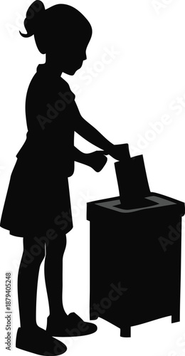 Girl Placing A Ballot In A Voting Box Silhouette