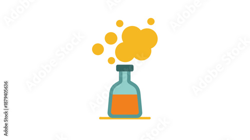 Chemical Flask Emitting Orange Gas Bubbles