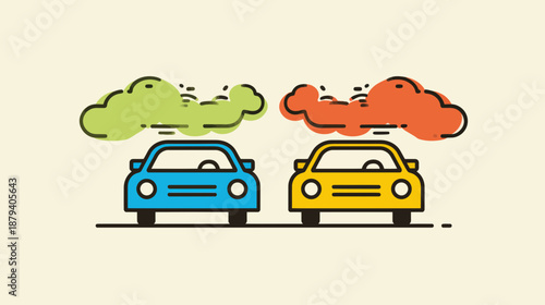 Cars Emitting Different Colored Pollution Clouds