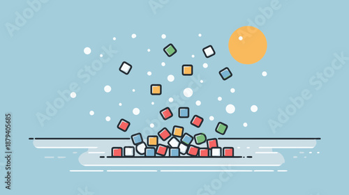 Colorful Cubes Falling and Piling Up