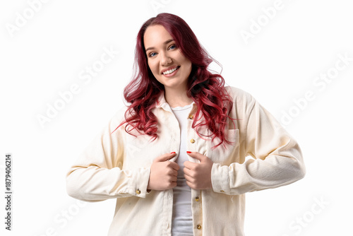 Young woman with red hair o...