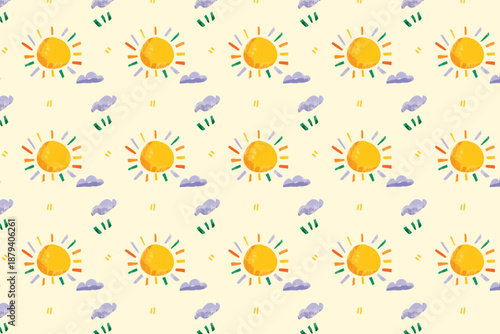 Seamless Sun Texture, Bright Acrylic Painted Pattern, Whimsical Sun Illustration Pattern, Acrylic Art Background