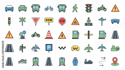 Collection of Transportation and Traffic Icons.