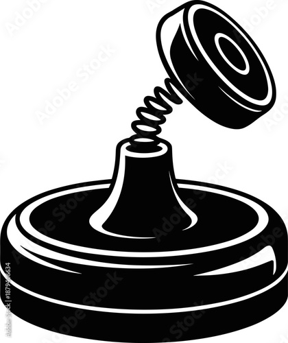 Vintage Desk Punching Ball Vector Icon: Black and White Graphic Illustration of Spring-Loaded Stress Relief Toy, Perfect for Office Humor, Fitness Logos, and Resilience Concepts