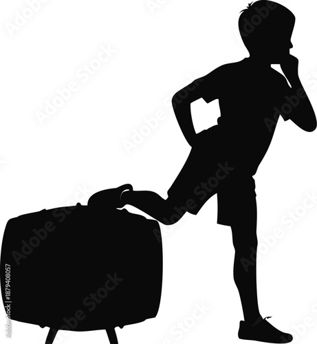 Silhouette Of A Boy Leaning On A Beer Barrel