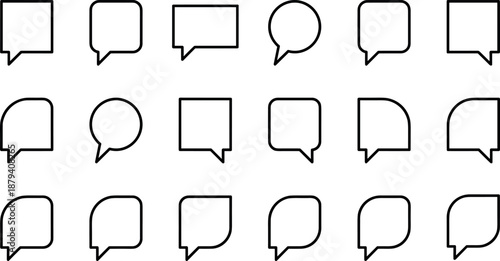 Vector set of outline speech bubble icons, chat symbols, message boxes, discussion signs, dialogue elements, and communication frames,