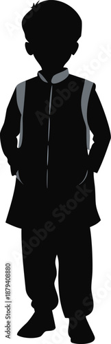 Silhouette Of A Boy Wearing A Vest Over A Kurta