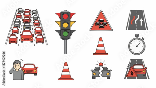Traffic Symbols and Road Safety Icons Collection.