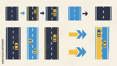 Car on Road Lane Change Illustration.